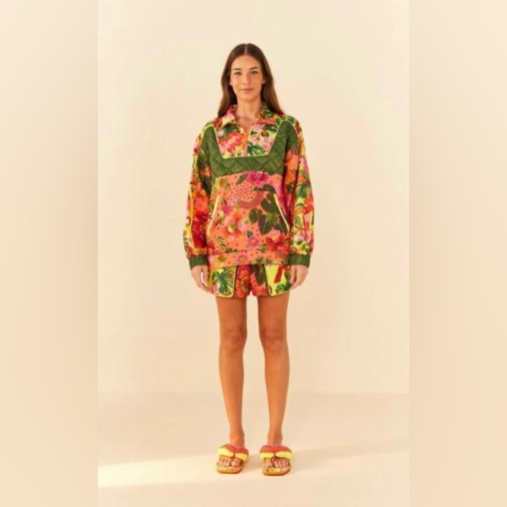 FARM RIO ANTHROPOLOGIE  Blooming Gardens, Quilted, Anorak & Sweatshorts Set S-L